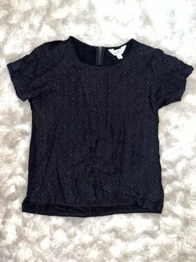 Market & Spruce Black Geometric Lace Short Sleeve Top